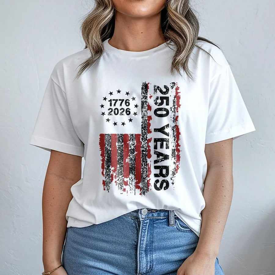 America 250 T-Shirt | Distressed American Flag 1776-2026 Design | Unisex Heavy Blend Crewneck | Patriotic Gift For History Buffs