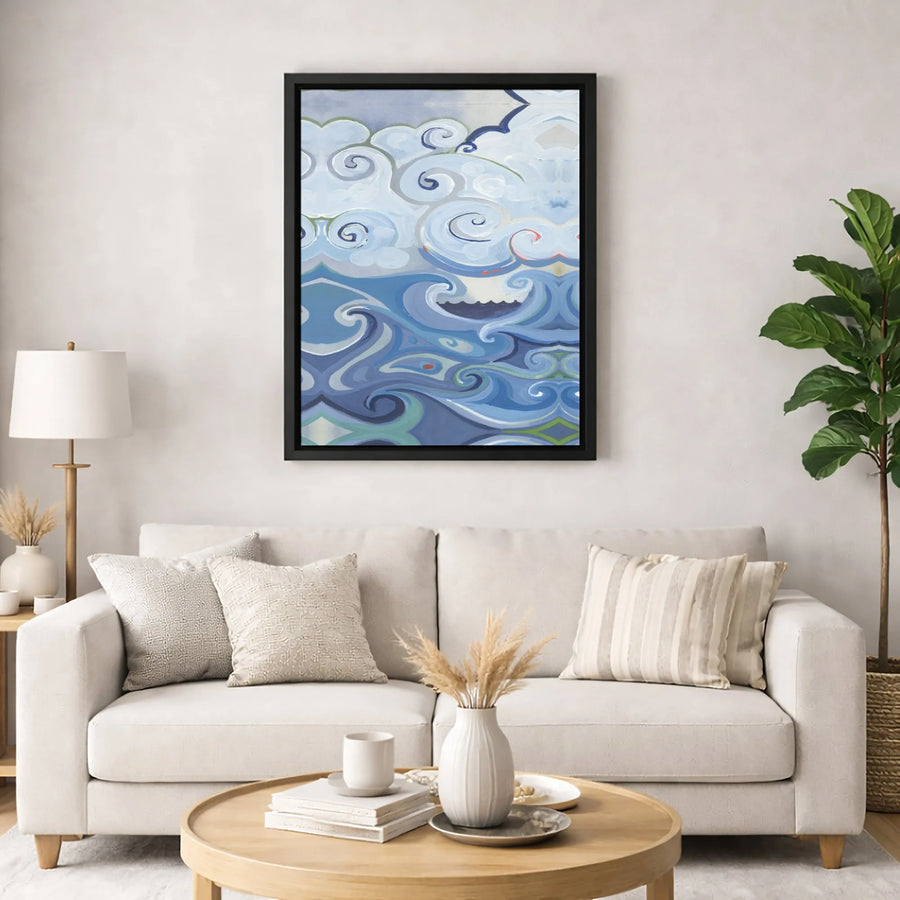 Abstract Seascape Canvas Print | Swirling Waves and Clouds Wall Art | 1.25 Inch Gallery Wrap | Modern Coastal Home Decor