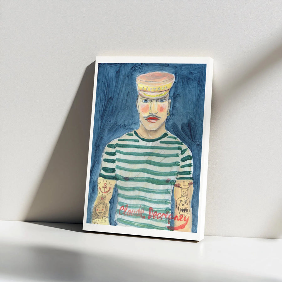 Sailor Captain Portrait Canvas | Eccentric Tattooed Man Wall Art | 1.25 Inch Gallery Wrap | Unique Nautical Home Decor Gift