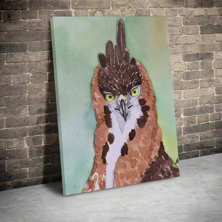 Ornate Hawk-Eagle Canvas Print | Watercolor Bird Portrait Painting | Premium Thick Gallery Wrap Art | Collector's Gift for Bird Watcher