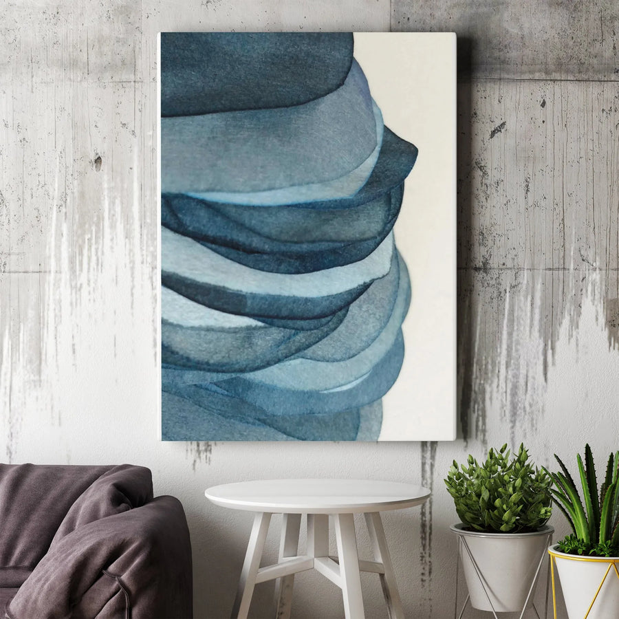 Abstract Blue Watercolor Vertical Canvas | Modern Minimalist Painting | Premium Gallery Wrap | Living Room Wall Decor Gift