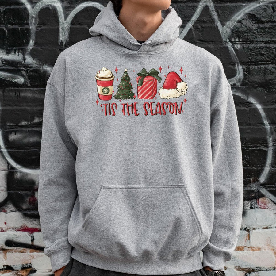 Tis The Season Hoodie | Festive Christmas Graphic Sweatshirt | Premium Cotton-Poly Blend | Cozy Holiday Gift for Women and Men