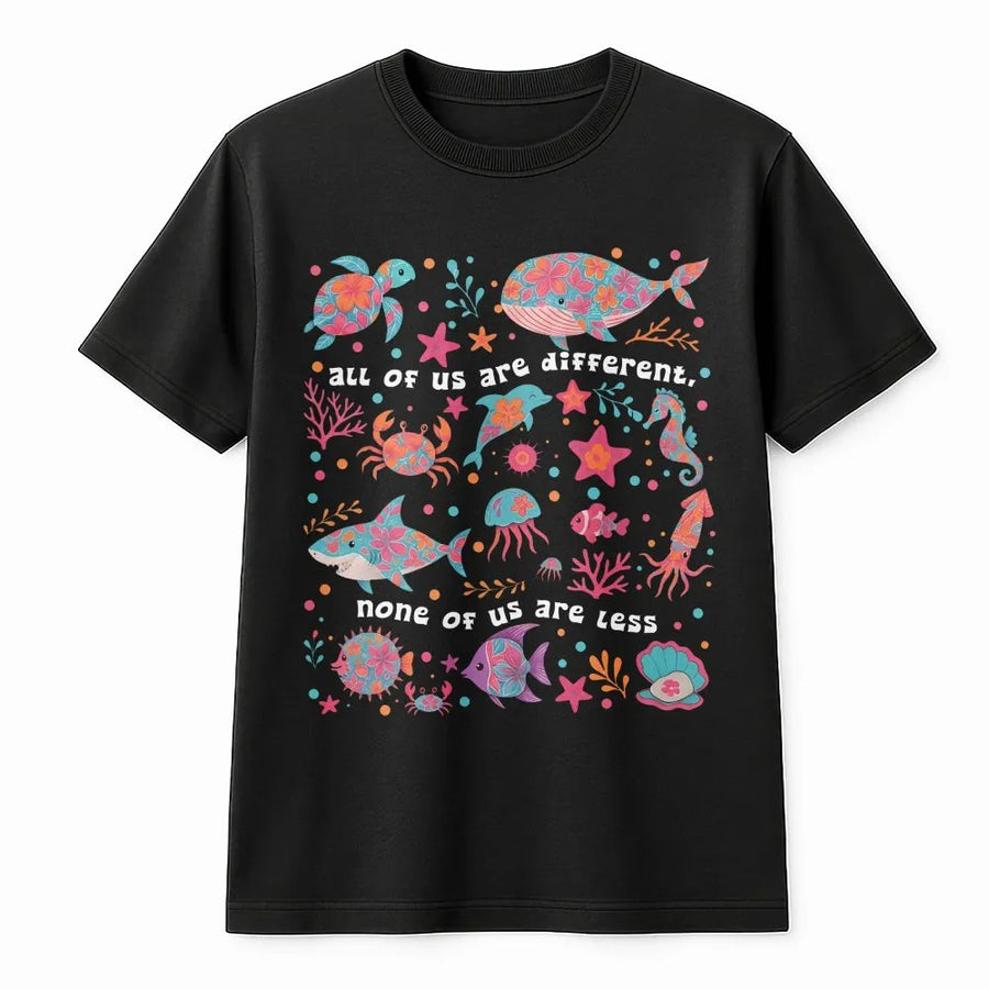Neurodivergent T-Shirt | Colorful Sea Life Inclusion Quote | Premium Cotton-Blend | Gift for Special Education Teacher