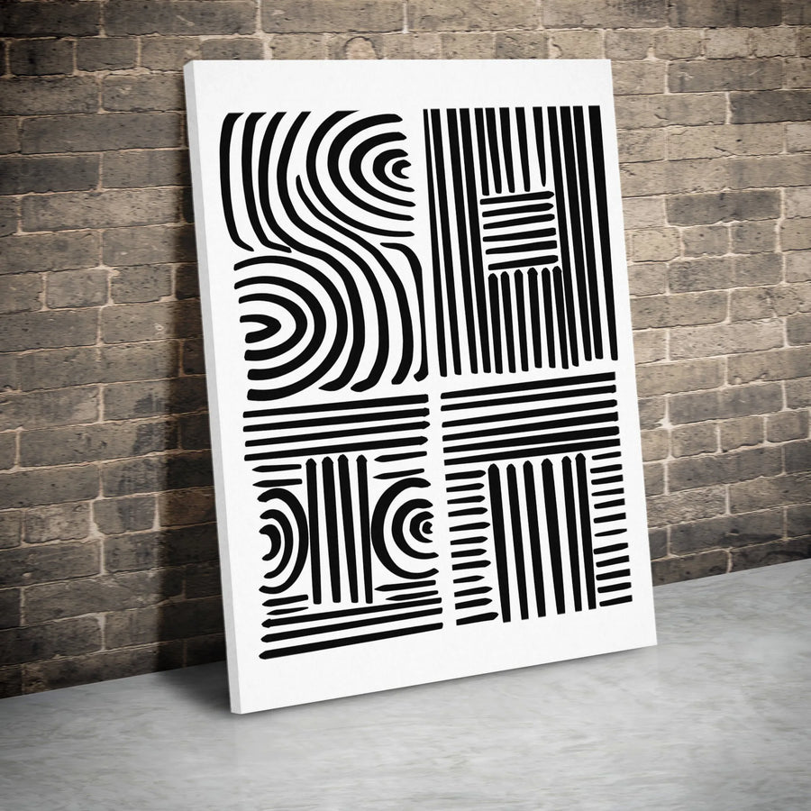 Abstract Geometric Vertical Canvas | Minimalist Black and White Line Art | Premium 1.25" Thick Gallery Wrap | Modern Home and Office Decor Gift