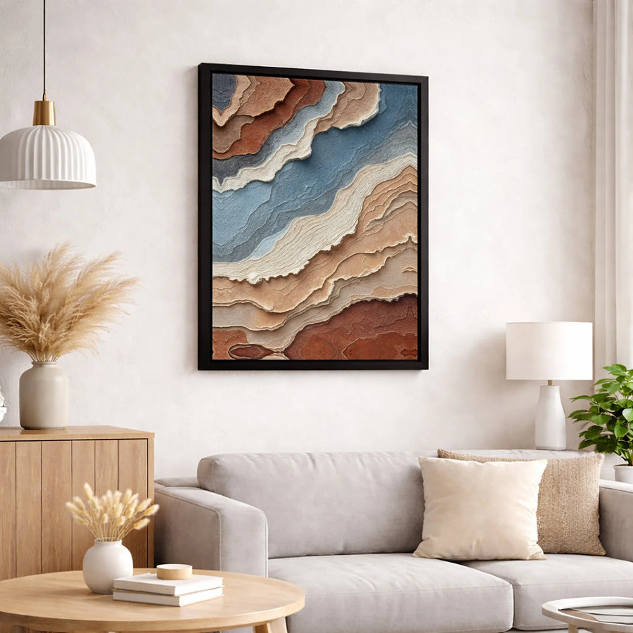 Abstract Stratified Rock Canvas Print | Modern Earth Tone Layered Landscape | 1.25 Inch Gallery Wrap | Premium Home Office Decor Gift