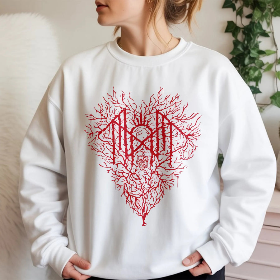 Gothic Heart Root Sweatshirt | Red Branch Design | Premium Cotton Blend Crewneck | Unisex Alternative Streetwear Gift For Metal Lovers
