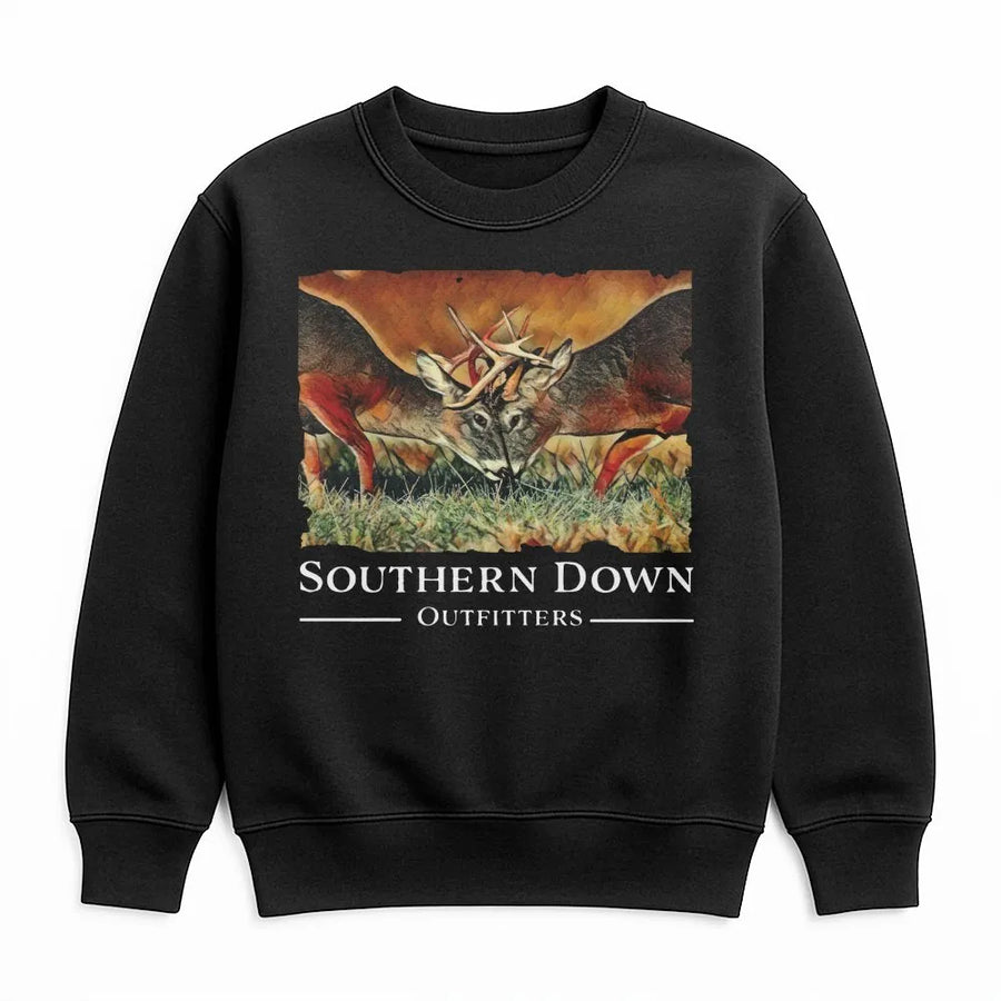 Buck Deer Hunting Sweatshirt | Fighting Whitetail Buck Graphic | Premium Soft Unisex Crewneck | Country Outdoor Wildlife Apparel Gift