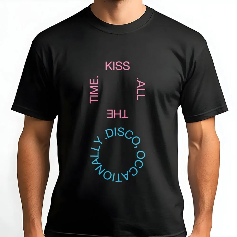 Disco Occasionally T-Shirt | Kiss All The Time Graphic Print | Premium Cotton Blend | Trendy Unisex Streetwear Gift for Men & Women