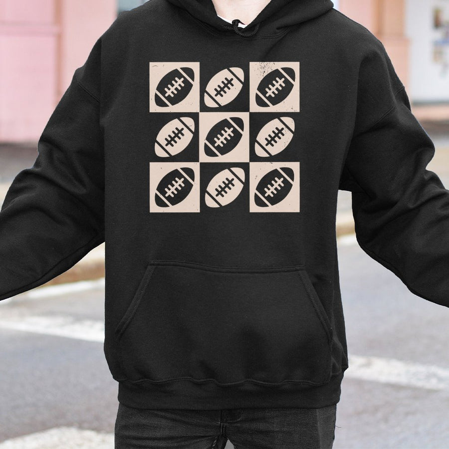 Football Hoodie | Retro Grid Graphic Print | Soft Cotton-Polyester Blend | Game Day Gift for Football Fans & Moms