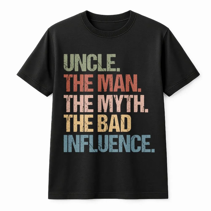 Uncle The Man The Myth The Bad Influence T-Shirt | Retro Vintage Graphic Tee | Premium Cotton Soft | Funny Gift Idea For Best Uncle Ever