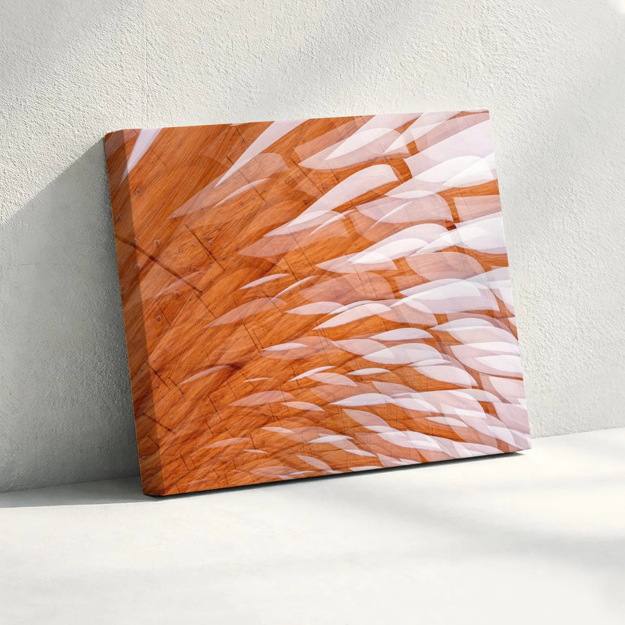 Abstract Wood Grain Wave Horizontal Canvas | Translucent Leaf Overlay Design | Premium 1.25" Gallery Wrap | Elegant Living Room Wall Art Accent Decor