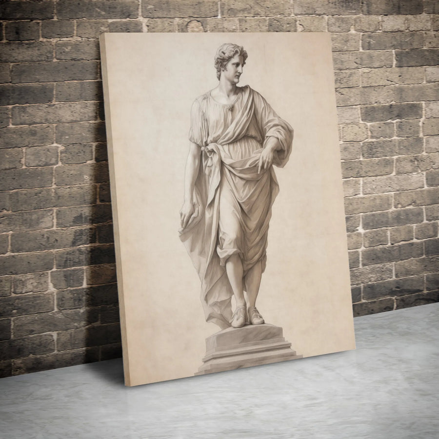Greco-Roman Male Statue Canvas | Classical Sketch Wall Art | Premium Gallery-Wrapped Print | Minimalist Aesthetic Home Decor Gift