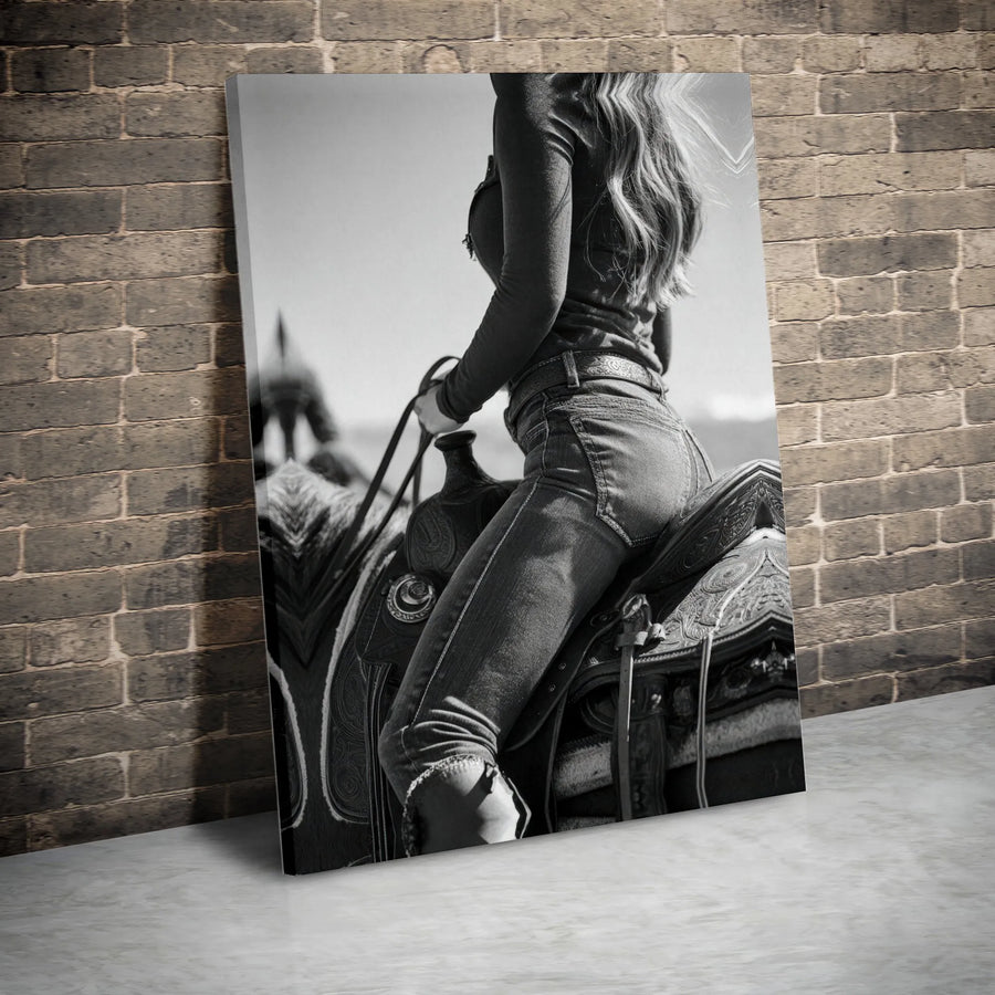 Western Cowgirl Wall Art | Black and White Western Photography | Premium Gallery Wrapped Canvas | Modern Farmhouse Decor Gift