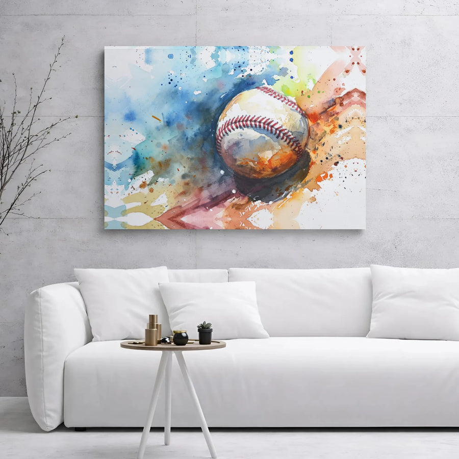 Baseball Wall Art Canvas | Watercolor Sports Painting | Premium 1.25" Gallery Wrap | Gift for Baseball Player or Fan Room Decor