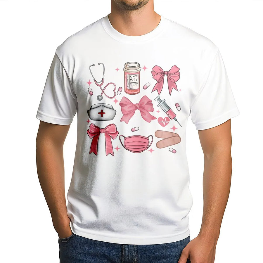 Coquette Nurse T-Shirt | Pink Bow Medical Aesthetic Graphic | Premium Soft Cotton Tee | Cute RN Graduation Gift for Nursing Students