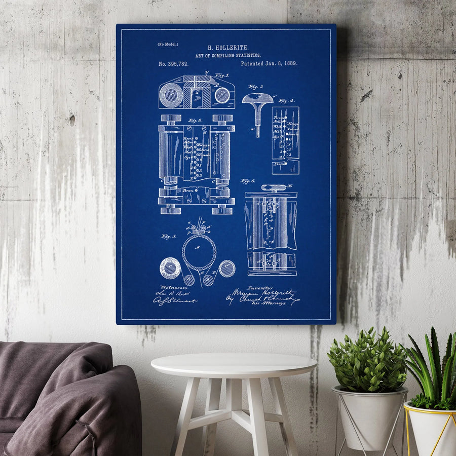 Herman Hollerith Tabulator Patent Print | Historical Computer History Blueprint | Premium Gallery Wrap Canvas | Office Decor Gift For Engineers