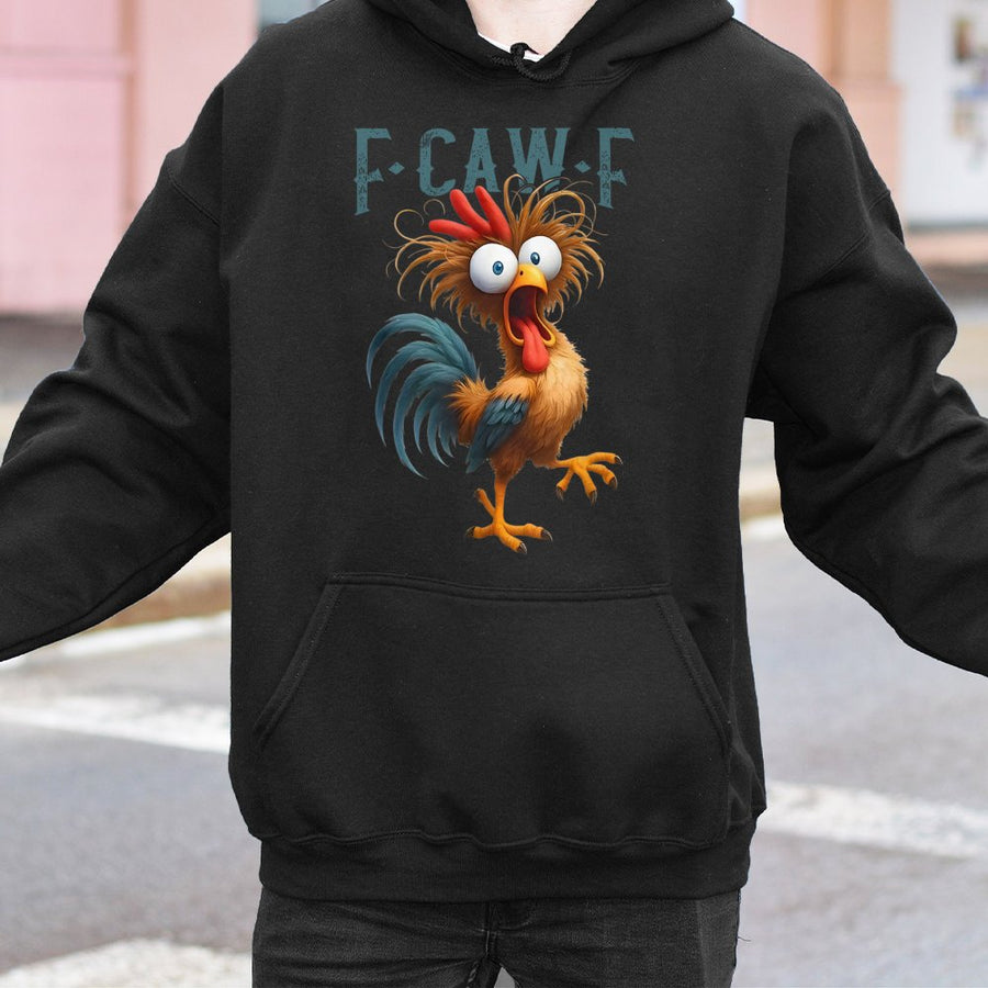 Funny Chicken Hoodie | F-Caw-F Silly Rooster Meme Graphic | Premium Cotton Blend Pullover | Humorous Farm Animal Gift For Men And Women