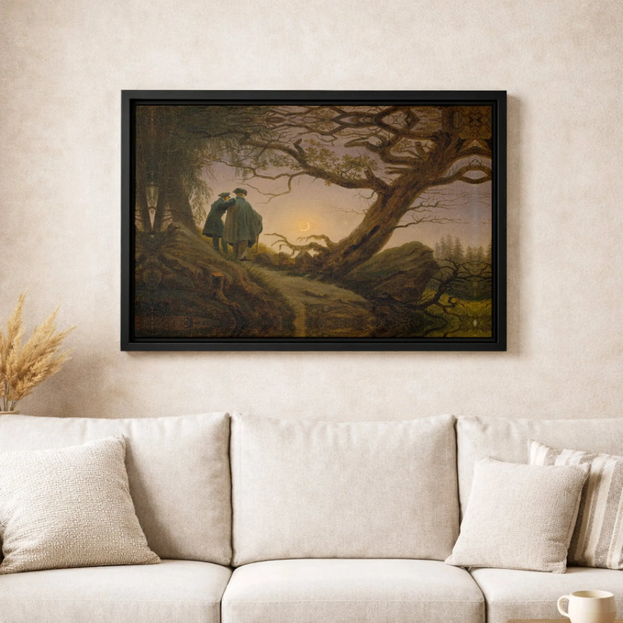 Two Men Contemplating the Moon Canvas | Caspar David Friedrich Romanticism Art | Premium Fade-Resistant Wall Decor | Fine Art Gift for Home Office