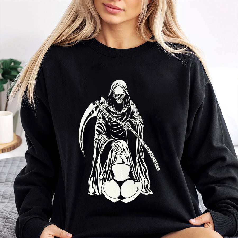 Grim Reaper Sweatshirt | Edgy Graphic Art Print | Soft Cotton-Poly Blend | Alternative Aesthetic Gift For Him And Her