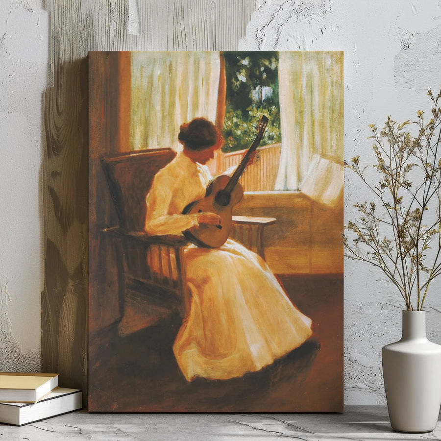 Lilla Cabot Perry Impressionist Canvas | The Guitar Player Fine Art Print | 1.25" Gallery Wrap Wall Decor | Romantic Interior Design Gift