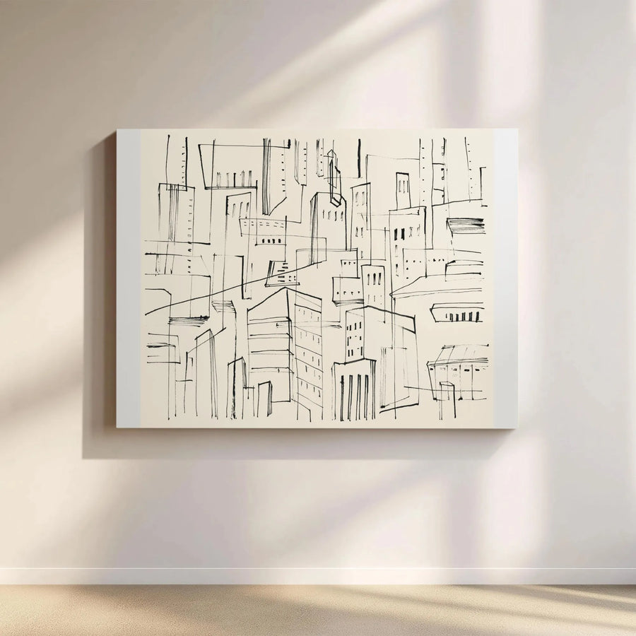 Minimalist Cityscape Canvas Wall Art | Abstract Architectural Line Art Print | Premium Gallery Canvas | Modern Office & Living Room Decor Gift
