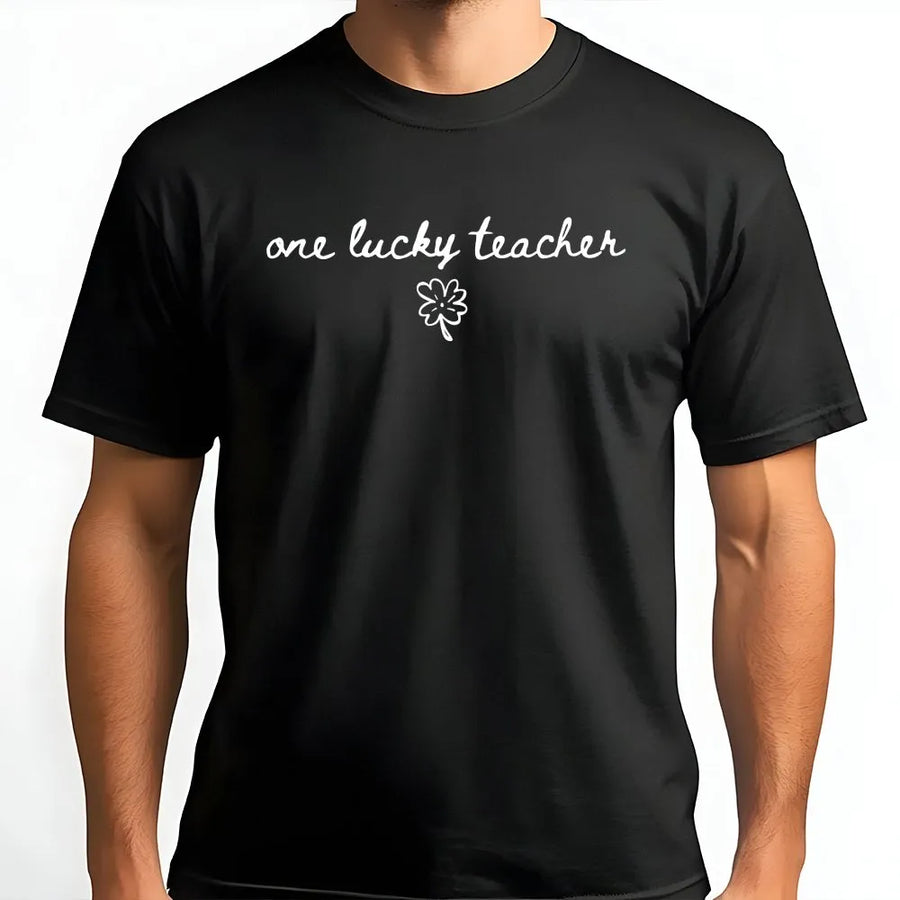 One Lucky Teacher T-Shirt | St Patricks Day Shamrock Graphic Tee | 100% Cotton Premium Quality | Gift for Teachers Elementary School Educators