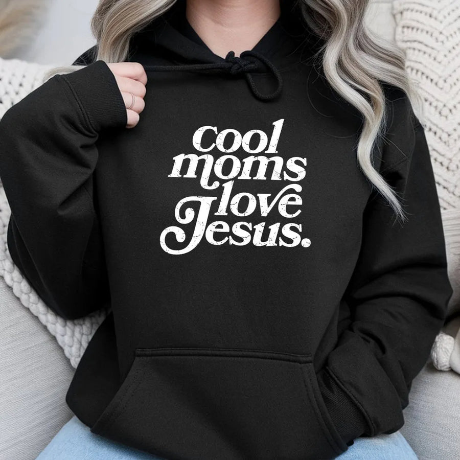 Cool Moms Love Jesus Hoodie | Retro Faith Graphic Sweatshirt | Soft Cotton Blend | Religious Gift for Christian Mom, Mother's Day Present