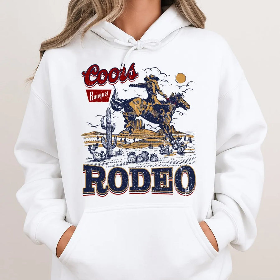 Coors Rodeo 90s Cowboy Hoodie, Vintage 2000s Graphic Western, Relaxed Adult, Wild West