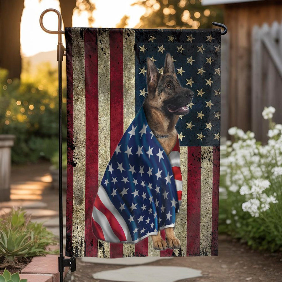 German Shepherd Garden Flag | Patriotic American Flag Dog Yard Decor | Weather-Resistant Polyester | Gift for Dog Lovers & Veterans