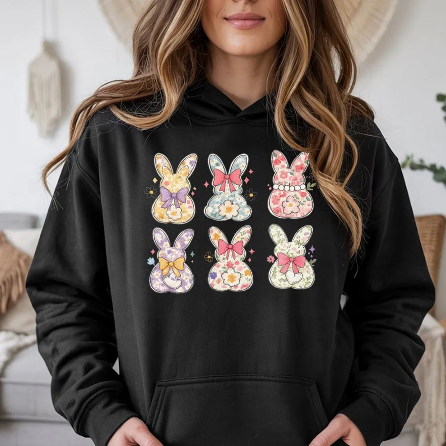 Easter Bunny Hoodie | Pastel Floral Rabbit Graphic | Premium Cotton Blend | Coquette Aesthetic Spring Gift for Her