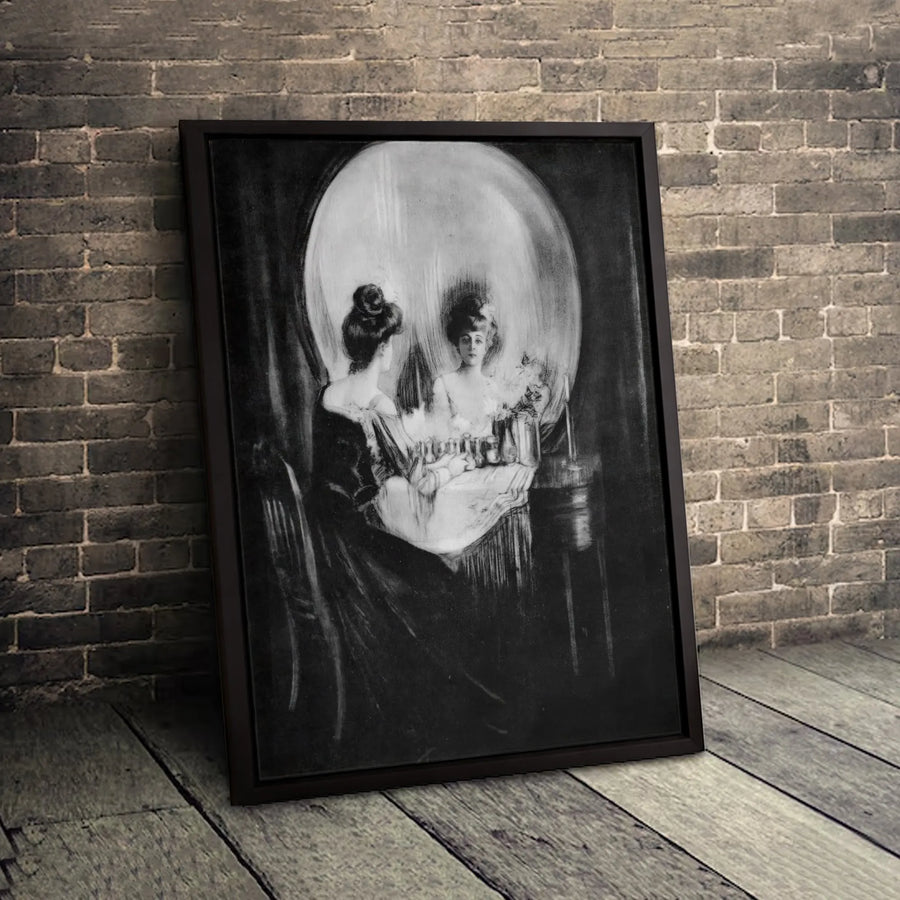 All Is Vanity Optical Illusion Canvas Art | Charles Allan Gilbert Skull Print | Premium Gallery Wrapped Wall Decor | Gothic Home Gift