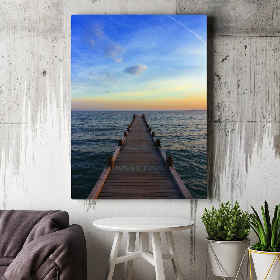Ocean Pier Canvas Wall Art | Sunset Seascape Photography | Premium Matte Canvas Print | Coastal Home Decor for Living Room