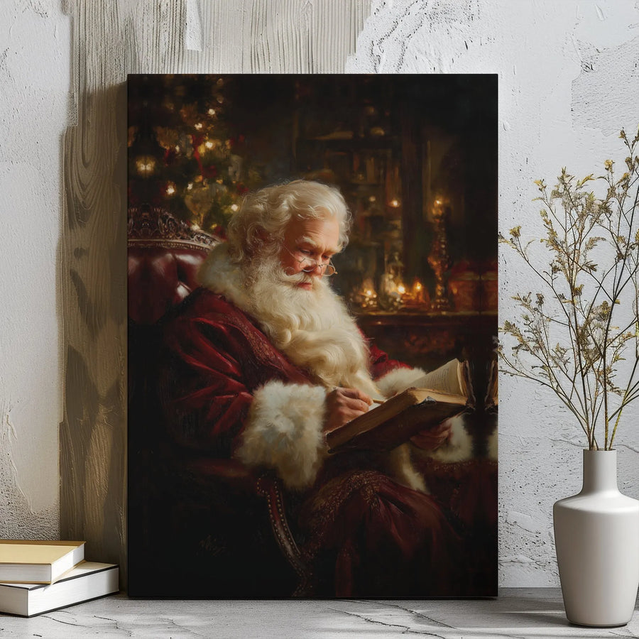 Vintage Santa Claus Wall Art | Nostalgic Christmas Painting | Premium Gallery Wrapped Canvas | Festive Holiday Home Decor Gift