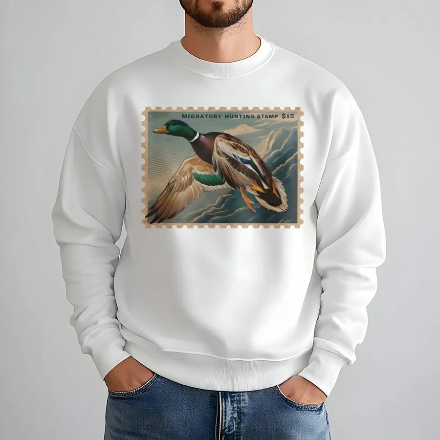 Mallard Duck Stamp Sweatshirt | Vintage Wildlife Postage Art | Premium Cotton Blend | Nature Lover Gift for Hunters & Birdwatchers