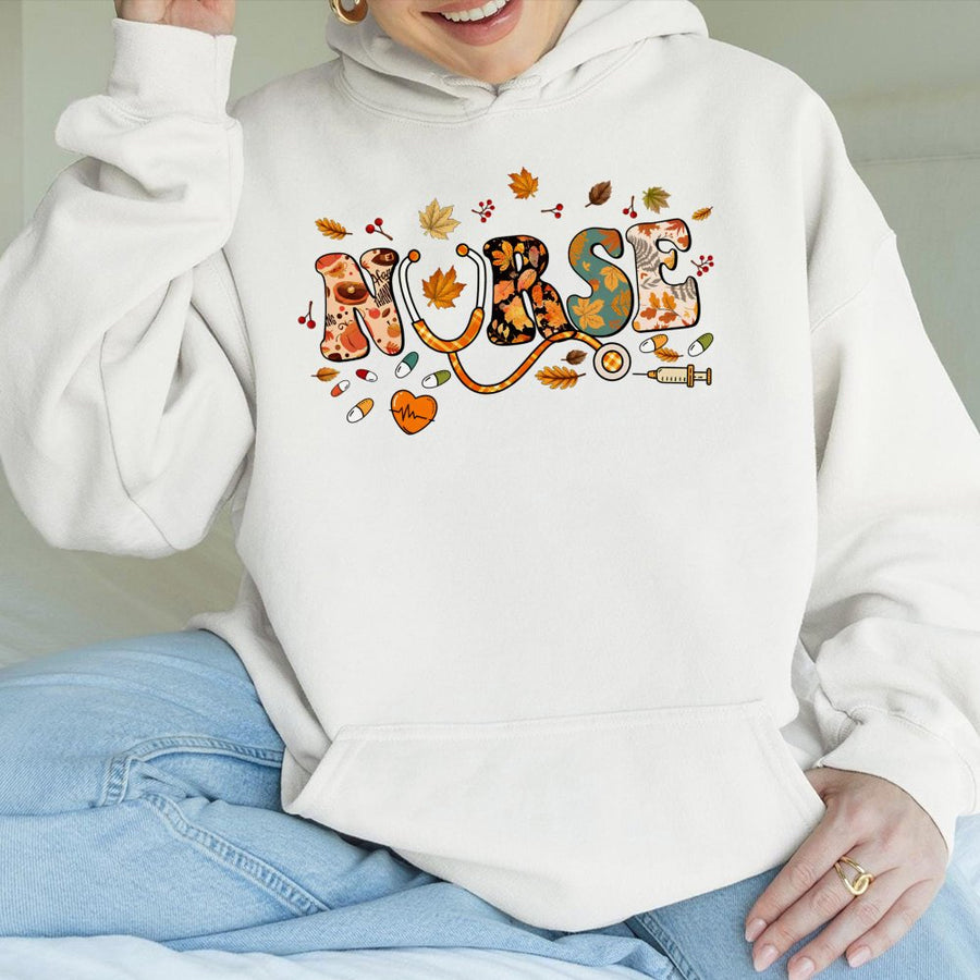 Nurse Fall Hoodie | Autumn Stethoscope Leaf Graphic Design | Premium Cotton-Blend Pullover | Thanksgiving Nursing Student Gift