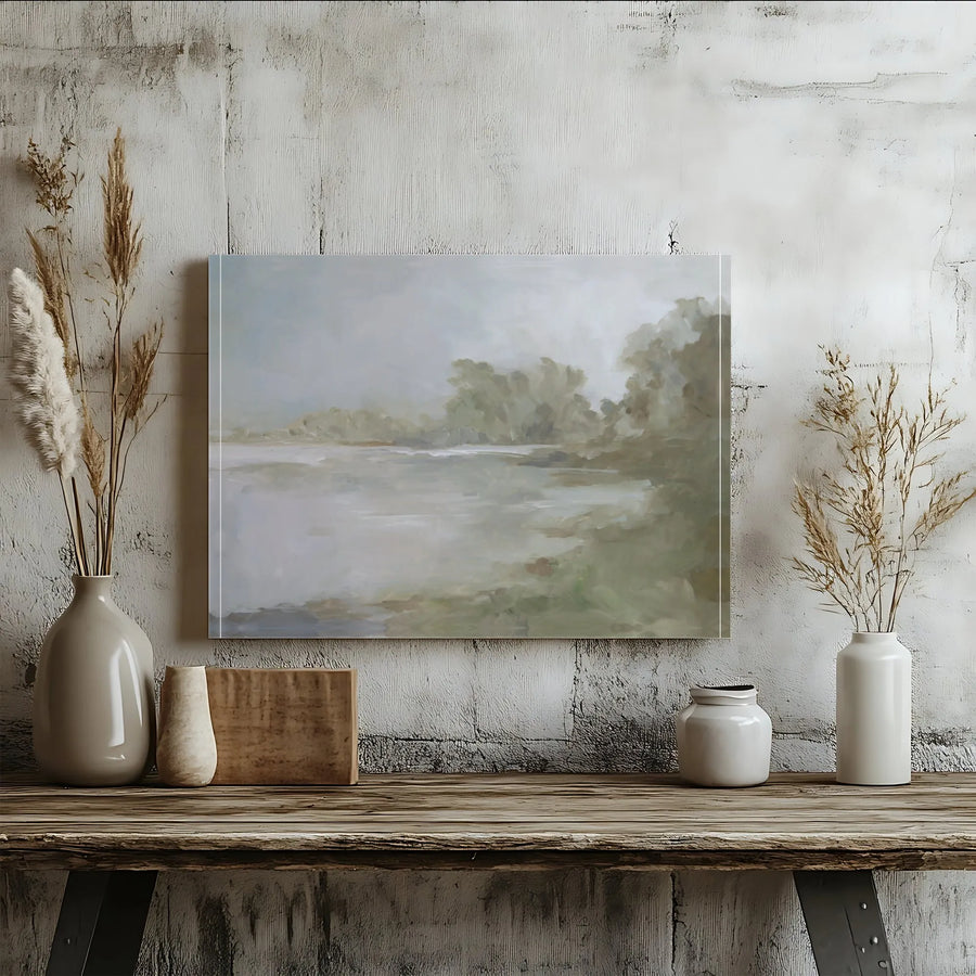 Abstract Landscape Canvas Wall Art | Serene Riverside Painting Print | Premium 1.25" Thick Gallery Wrap | Modern Home Decor Gift