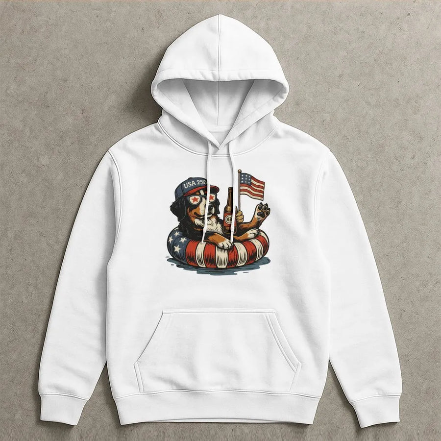 Funny 4th of July Dog Hoodie | USA 250th Anniversary Graphic | Soft Cotton Blend Sweatshirt | Independence Day Gift for Dog Lovers