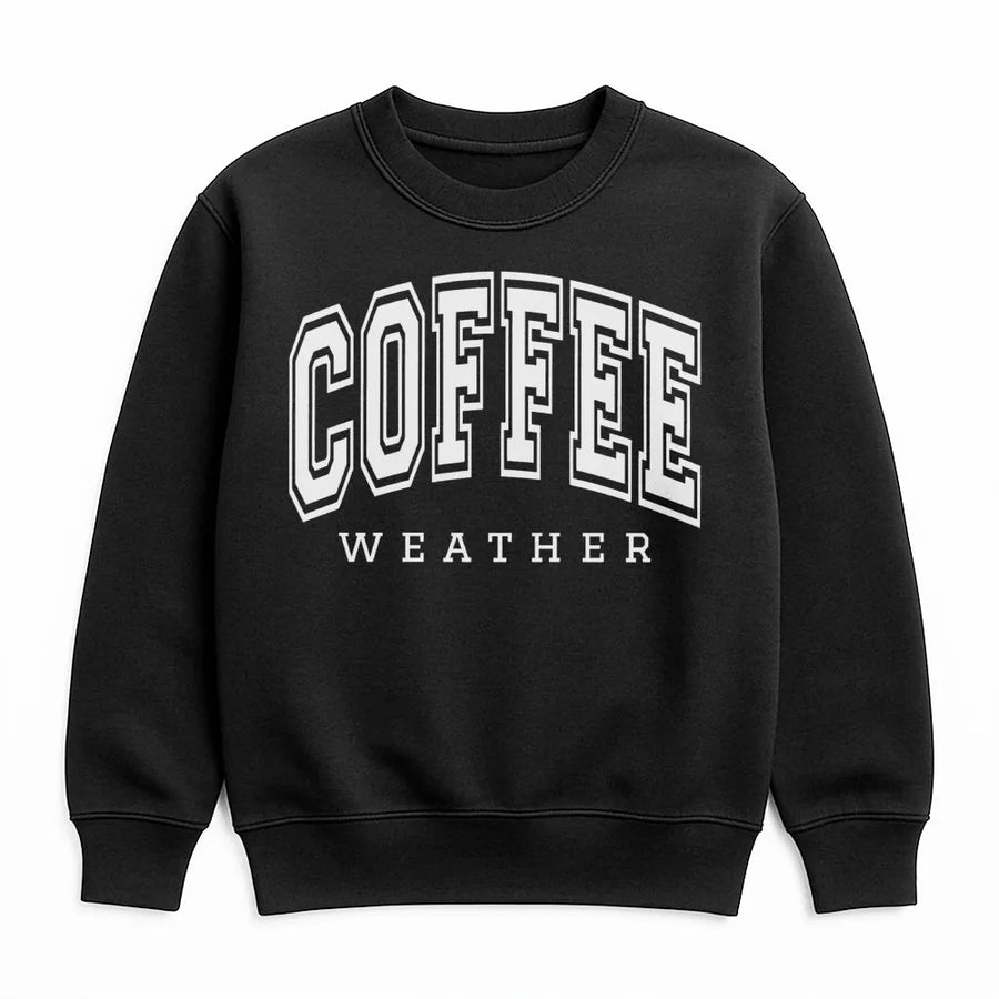 Coffee Weather Sweatshirt | Collegiate Varsity Font Graphic | Premium Soft Cotton Blend | Cozy Fall Gift for Coffee Lovers