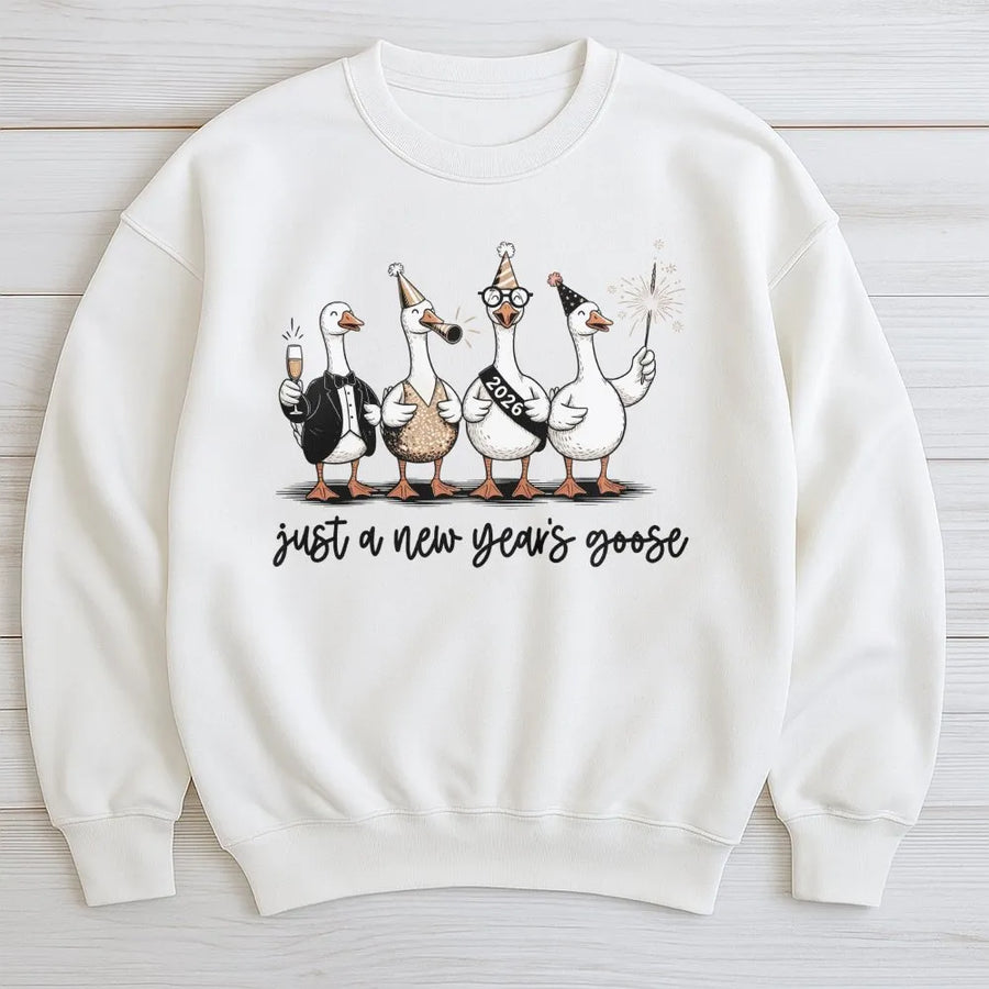 New Year Goose Sweatshirt | Funny Party Animals Graphic Tee | Soft Cotton Blend Unisex Crewneck | Cute 2026 Holiday Gift for Goose Lovers