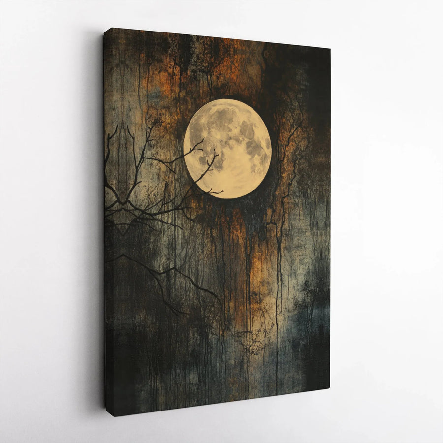 Full Moon Canvas Wall Art | Dark Abstract Forest Landscape | Premium Fade-Resistant Gallery Wrap | Gothic Home Decor Gift