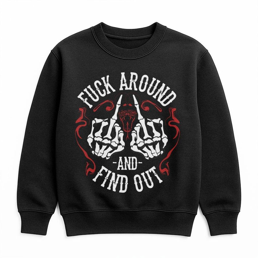 Fuck Around And Find Out Sweatshirt | Skeleton Middle Finger Graphic | Premium Cotton Blend | Edgy Streetwear Gift For Him And Her