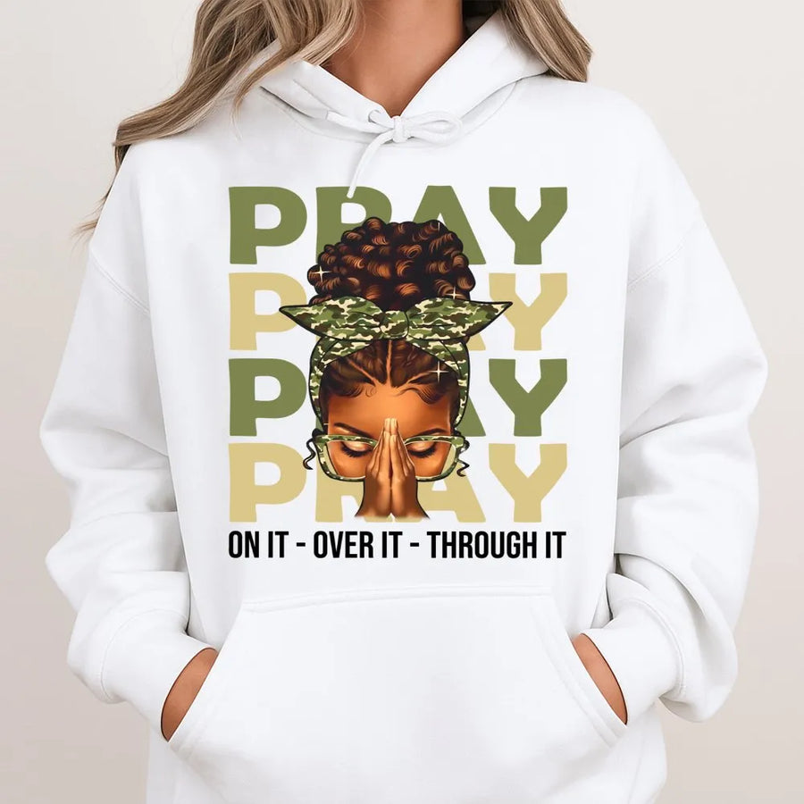 Pray On It Hoodie | Black Woman Faith Graphic Design | Premium Cotton Blend | Christian Gift for Women Religious Inspiration