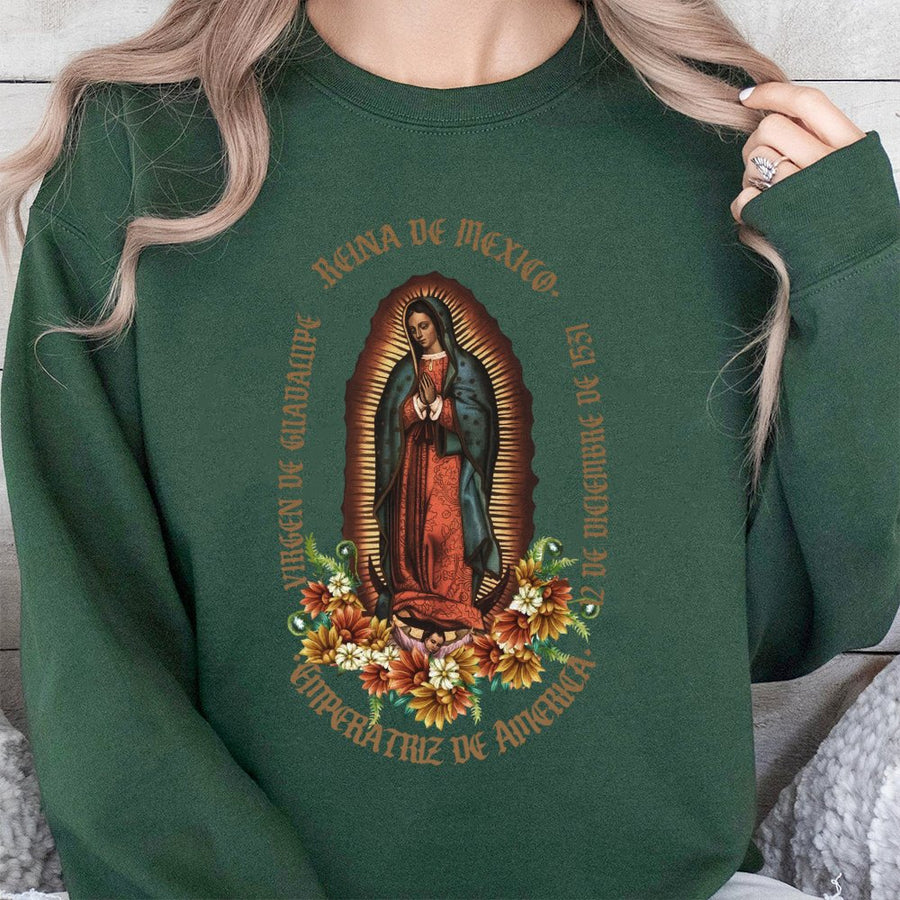 Virgen De Guadalupe Sweatshirt | Traditional Mexican Religious Icon Graphic | Premium Cotton Blend | Faith Inspired Gift for Men and Women
