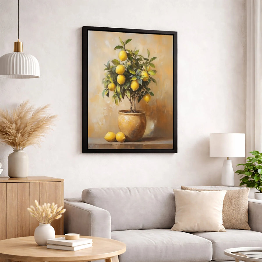 Lemon Tree Wall Art | Still Life Oil Painting Style | Premium Gallery Wrap Canvas | Mediterranean Kitchen Decor & Housewarming Gift