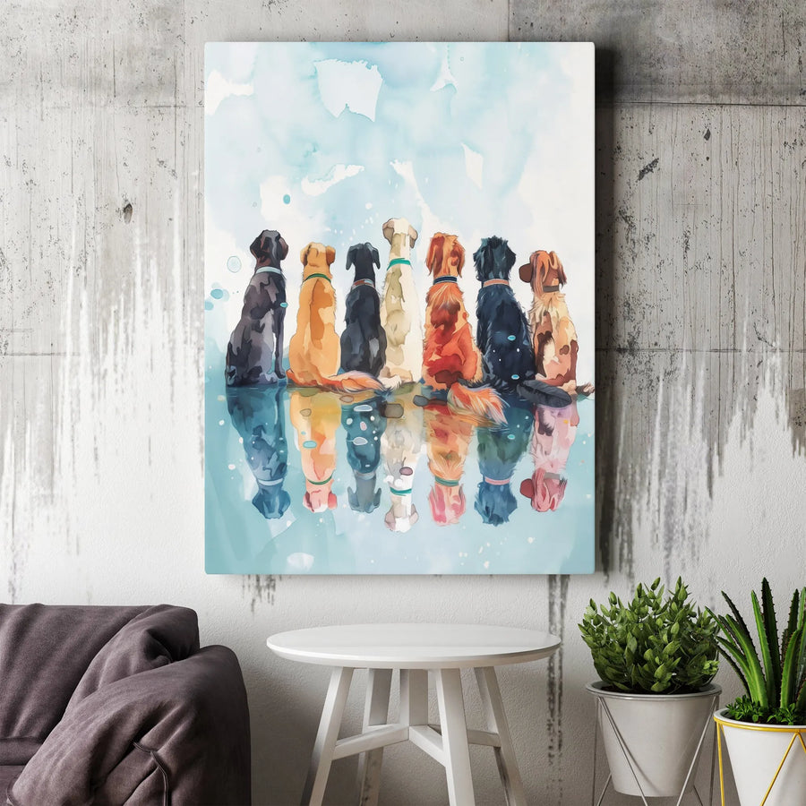 Colorful Dogs Canvas Wall Art | Watercolor Dogs Reflection Print | Premium Thick Gallery Wrap Canvas | Gift for Dog Lover & Veterinarian