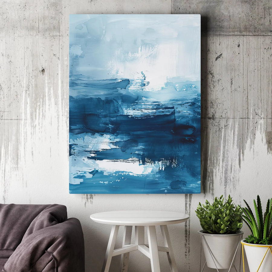 Abstract Ocean Seascape Canvas Print | Deep Blue Watery Wall Art | 1.25 Inch Premium Gallery Wrap | Modern Coastal Home Decor Gift
