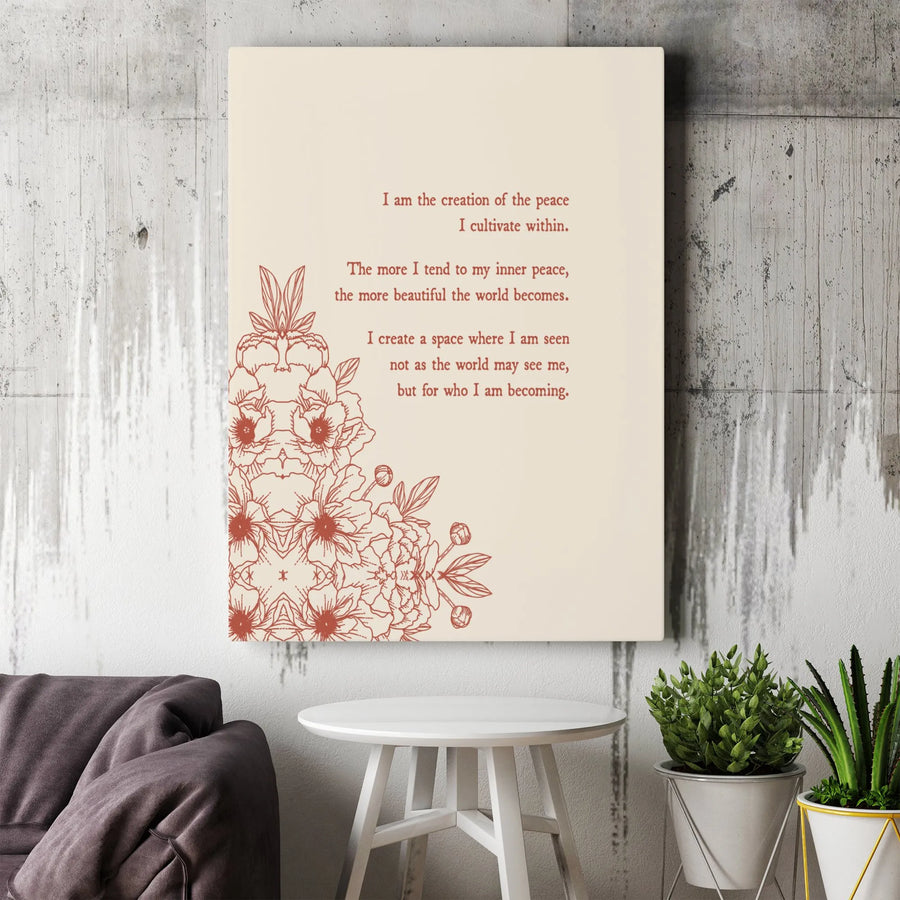 Inner Peace Wall Art | Inspirational Quote Floral Canvas Print | Premium Gallery-Wrapped Decor | Motivational Mindful Gift for Her