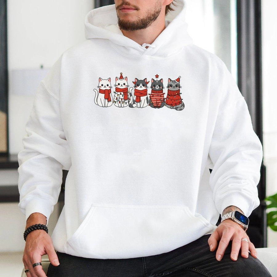 Cute Cat Christmas Hoodie | Festive Kittens Holiday Graphic Sweatshirt | Premium Cotton-Blend Apparel | Gift for Cat Lovers & Pet Owners