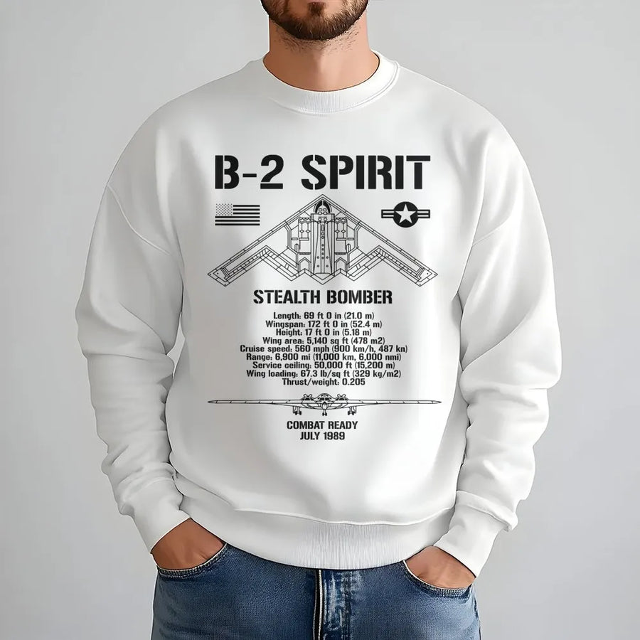 B-2 Spirit Stealth Bomber Sweatshirt | Detailed Technical Aircraft Diagram | Premium Cotton Blend | Gift for Aviation Fans and Pilot Enthusiasts