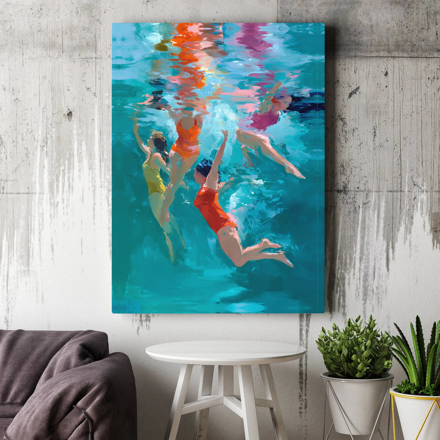 Underwater Swimmers Canvas Print | Colorful Abstract Painting Art | Premium 1.25" Gallery Wrap | Modern Coastal Home Decor Gift